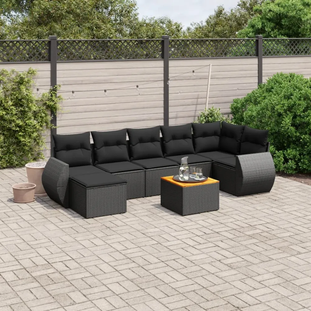 8-delige Loungeset met kussens poly rattan zwart vidaXL
