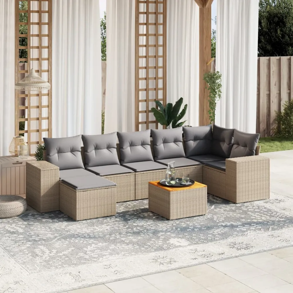 8-delige Loungeset met kussens poly rattan beige vidaXL