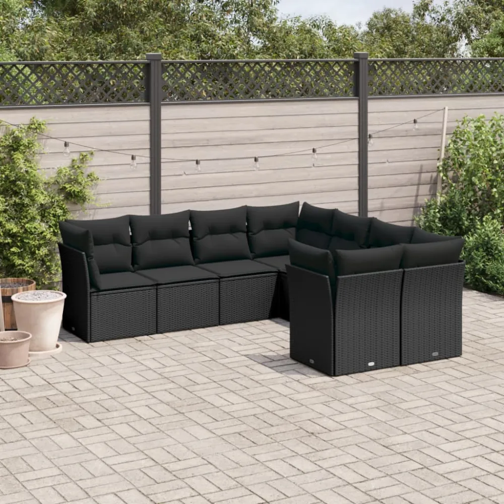 8-delige Loungeset met kussens poly rattan zwart vidaXL