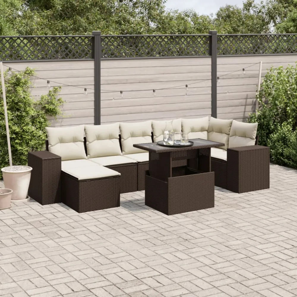 8-delige Loungeset met kussens poly rattan bruin vidaXL