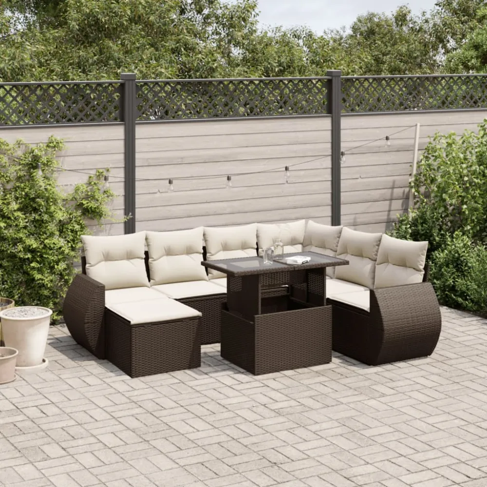 8-delige Loungeset met kussens poly rattan bruin vidaXL