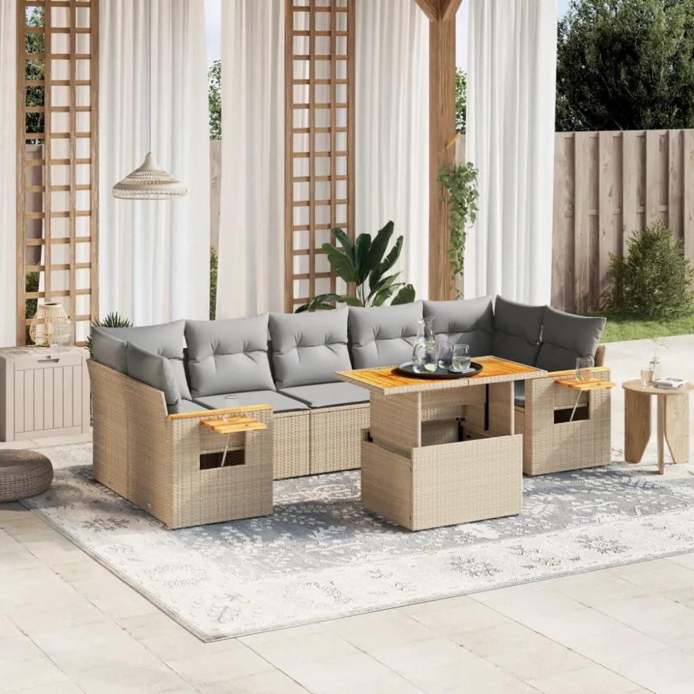 8-delige Loungeset met kussens poly rattan beige vidaXL