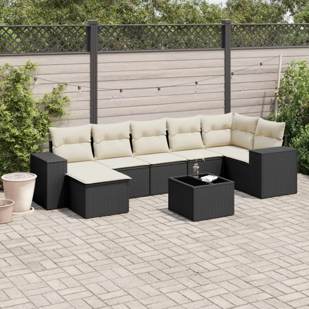 8-delige Loungeset met kussens poly rattan zwart vidaXL