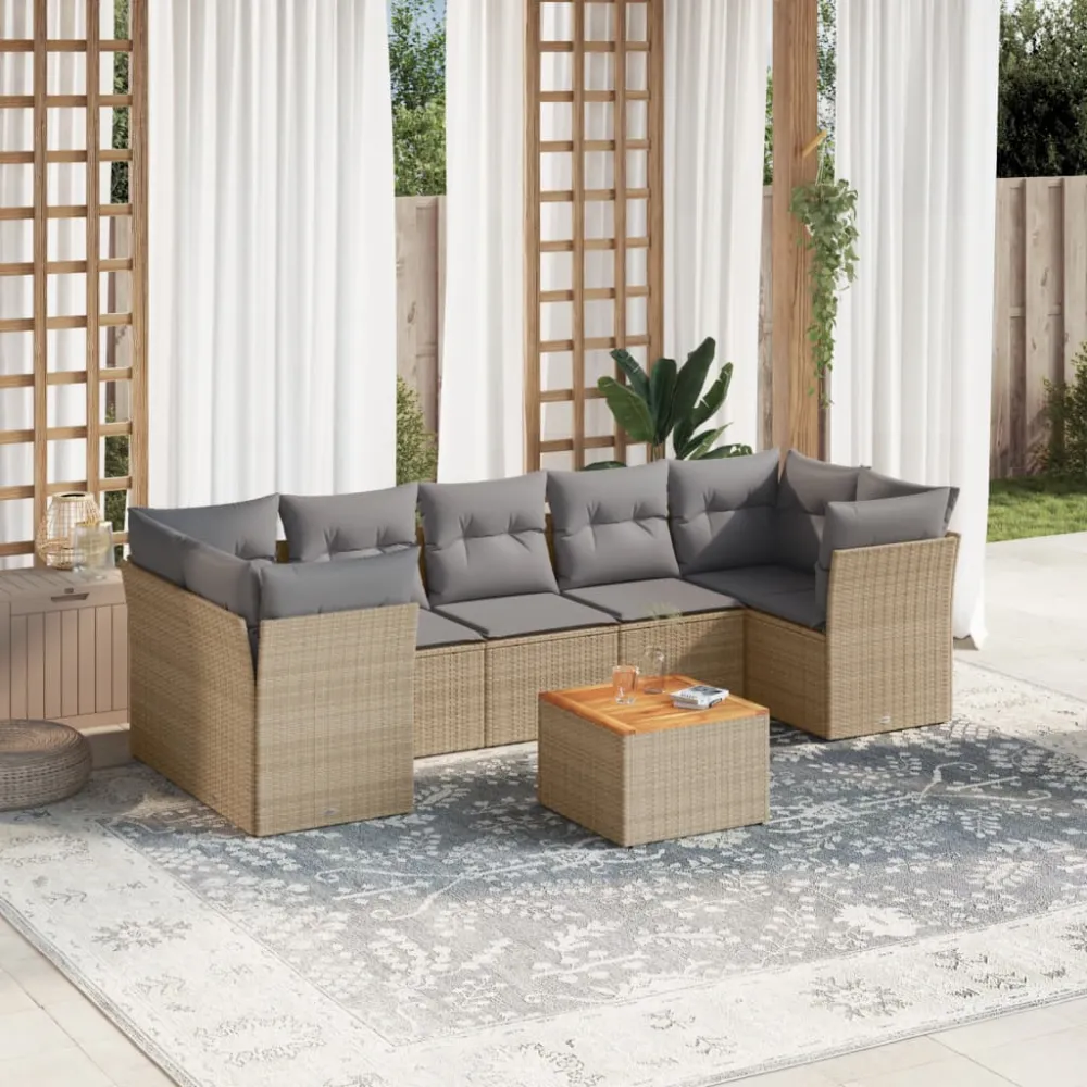 8-delige Loungeset met kussens poly rattan beige vidaXL