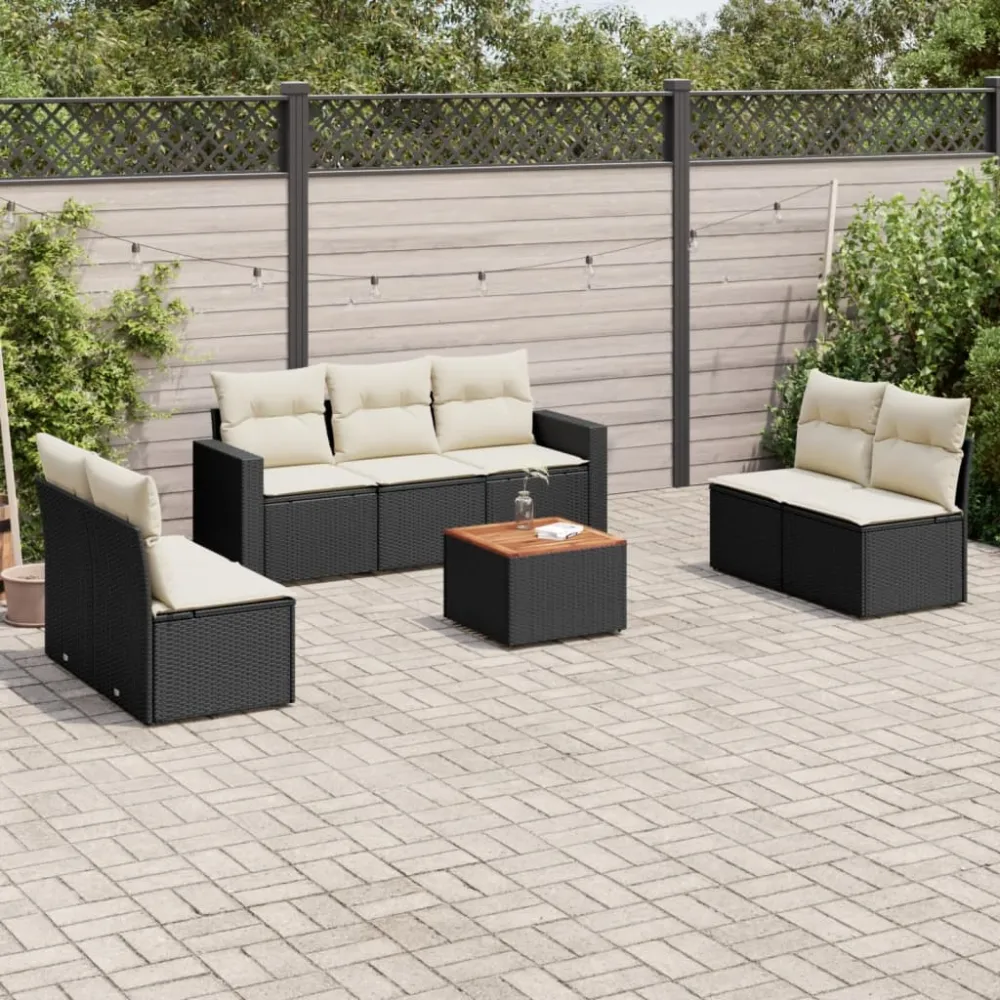 8-delige Loungeset met kussens poly rattan zwart vidaXL