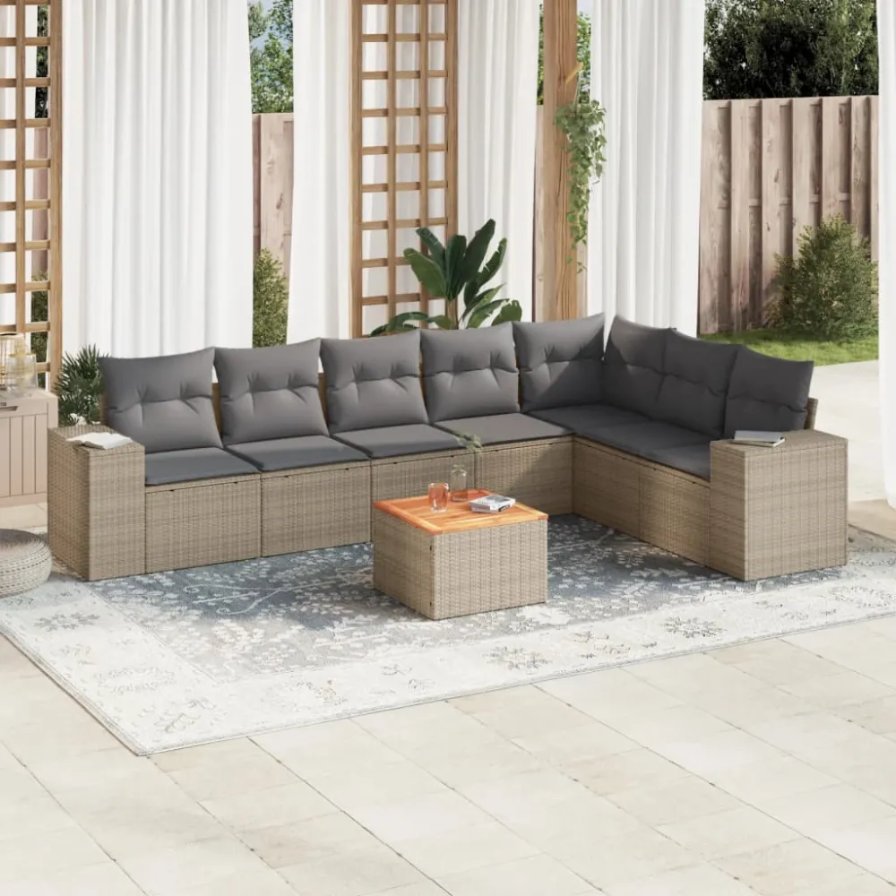 8-delige Loungeset met kussens poly rattan beige vidaXL