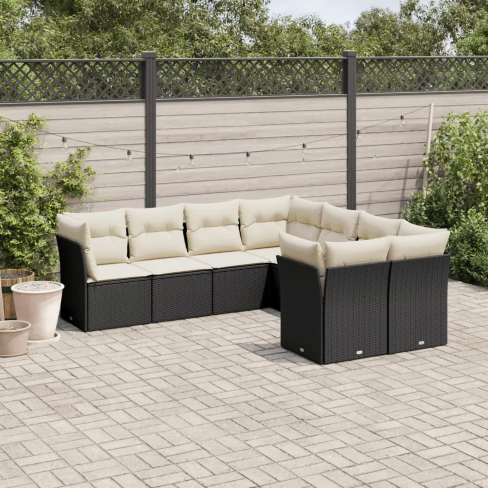 8-delige Loungeset met kussens poly rattan zwart vidaXL