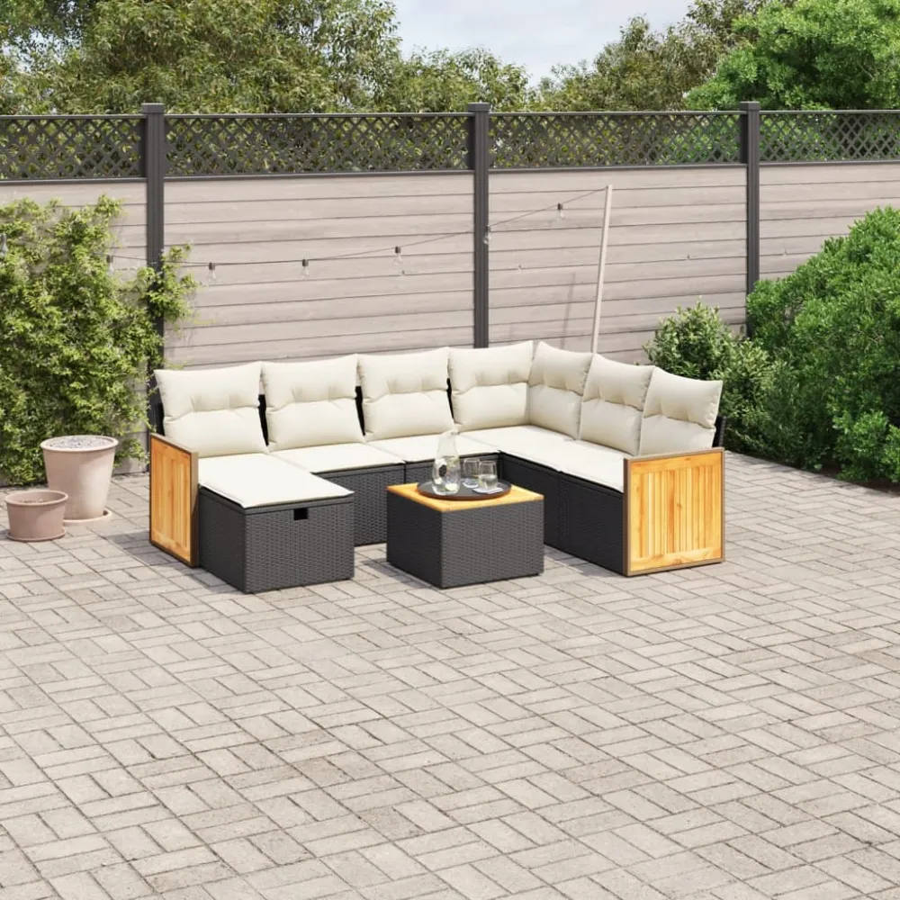 8-delige Loungeset met kussens poly rattan zwart vidaXL
