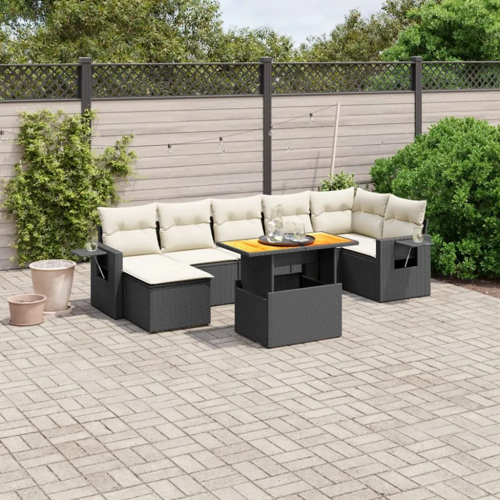 8-delige Loungeset met kussens poly rattan zwart vidaXL