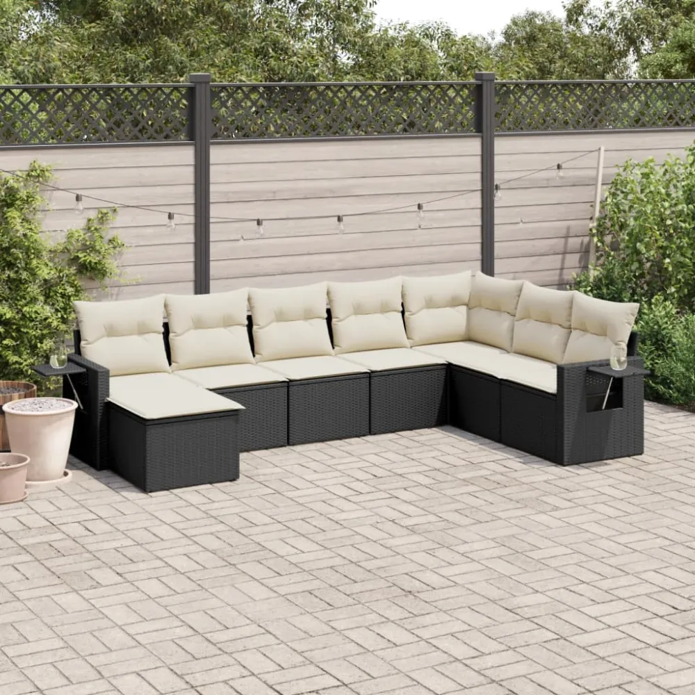 8-delige Loungeset met kussens poly rattan zwart vidaXL