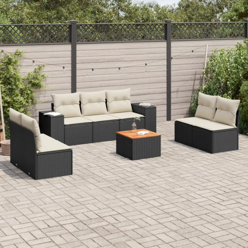 8-delige Loungeset met kussens poly rattan zwart vidaXL