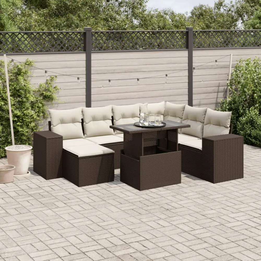 8-delige Loungeset met kussens poly rattan bruin vidaXL