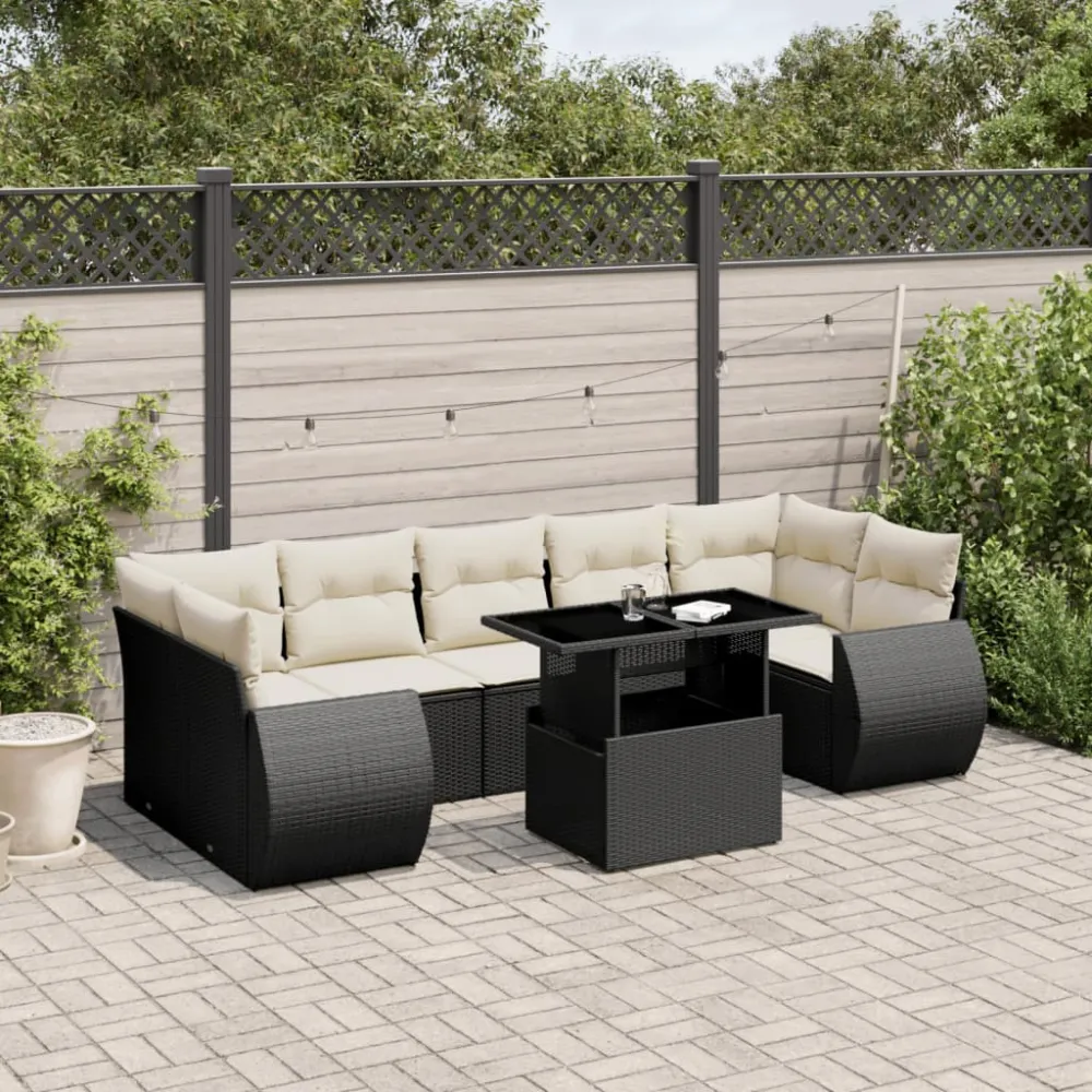 8-delige Loungeset met kussens poly rattan zwart vidaXL