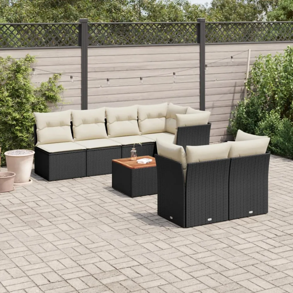 8-delige Loungeset met kussens poly rattan zwart vidaXL