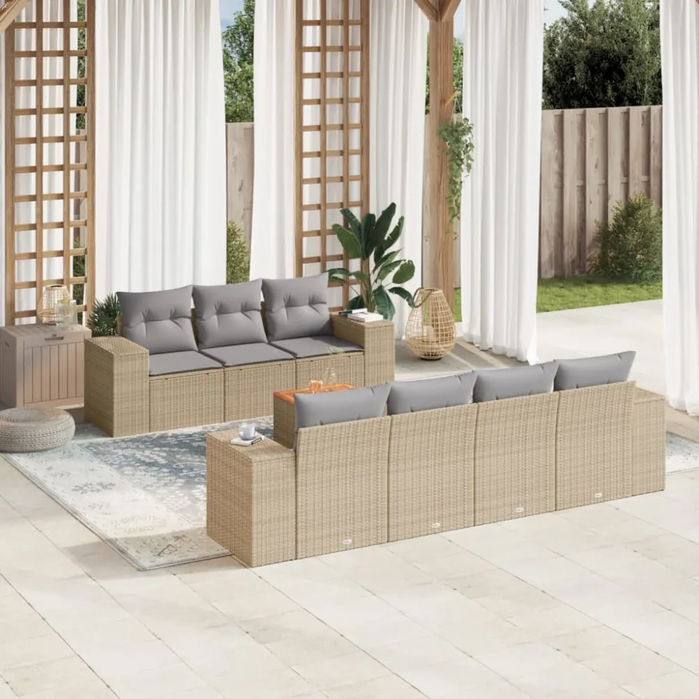 8-delige Loungeset met kussens poly rattan beige vidaXL