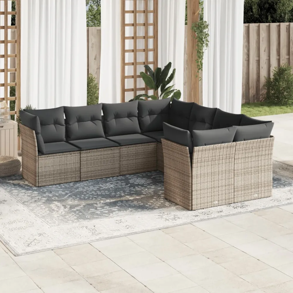 8-delige Loungeset met kussens poly rattan grijs vidaXL
