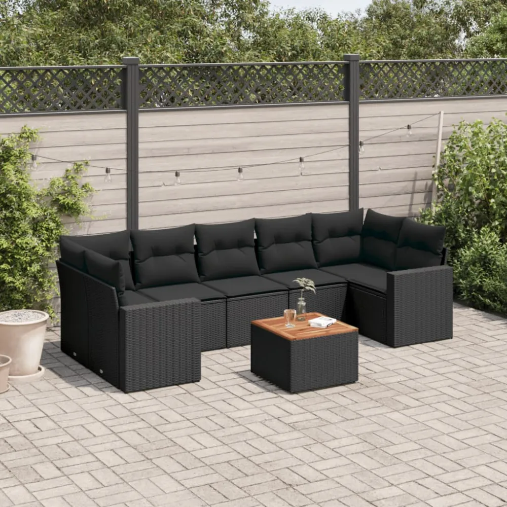 8-delige Loungeset met kussens poly rattan zwart vidaXL