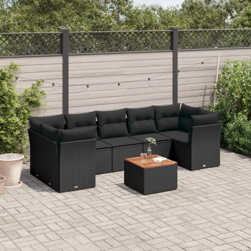 8-delige Loungeset met kussens poly rattan zwart vidaXL