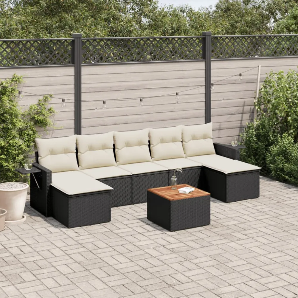 8-delige Loungeset met kussens poly rattan zwart vidaXL