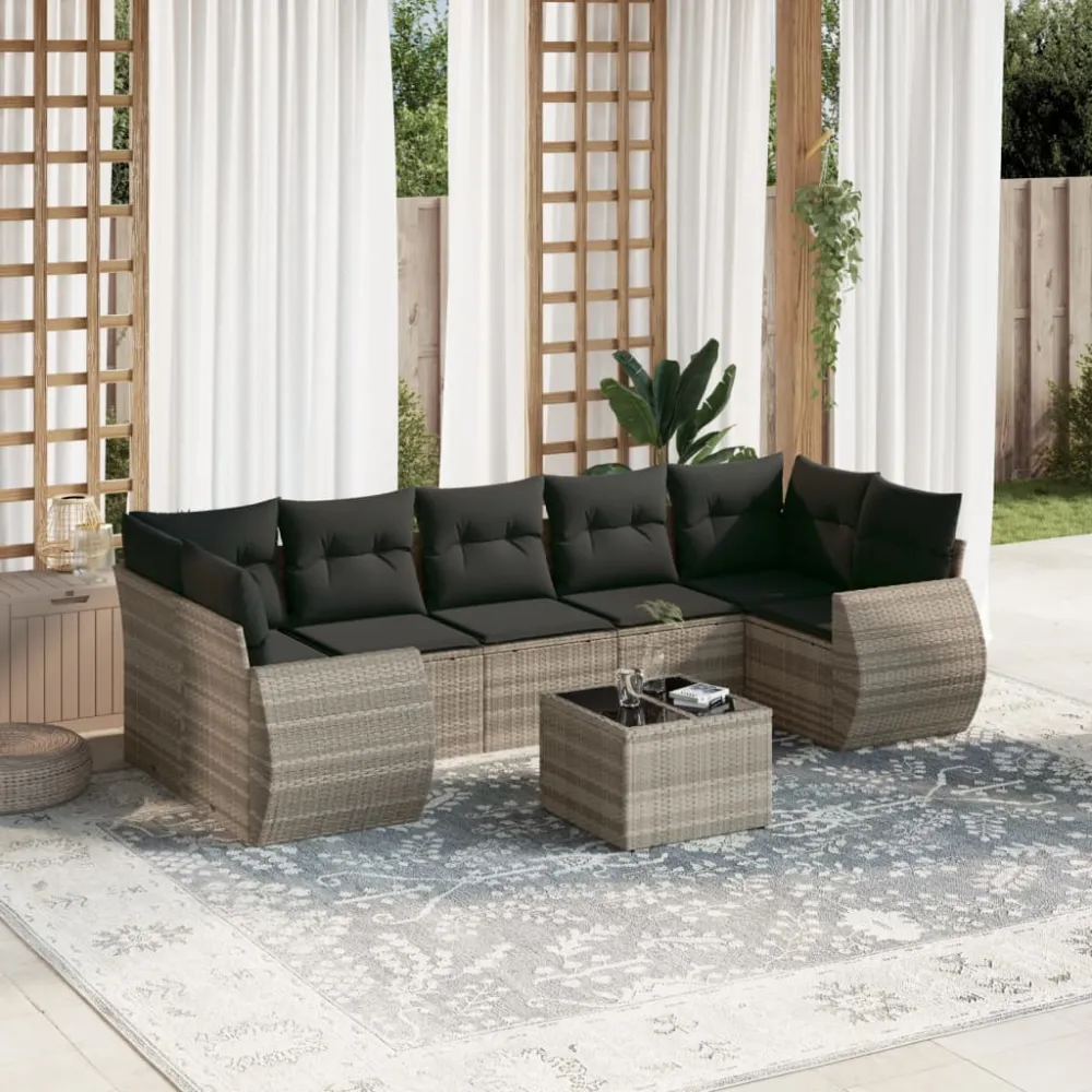 8-delige Loungeset met kussens poly rattan lichtgrijs vidaXL