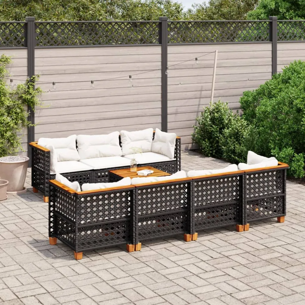 8-delige Loungeset met kussens poly rattan zwart vidaXL