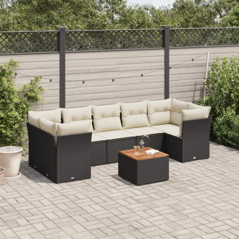 8-delige Loungeset met kussens poly rattan zwart vidaXL