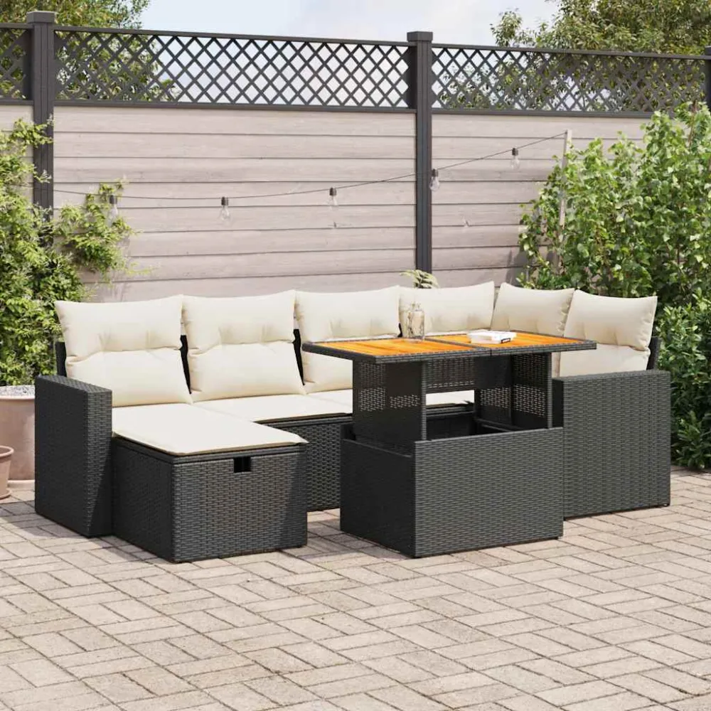 8-delige Loungeset met kussens poly rattan acacia zwart vidaXL