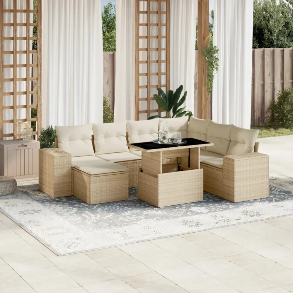 8-delige Loungeset met kussens poly rattan beige vidaXL