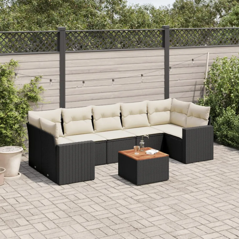 8-delige Loungeset met kussens poly rattan zwart vidaXL