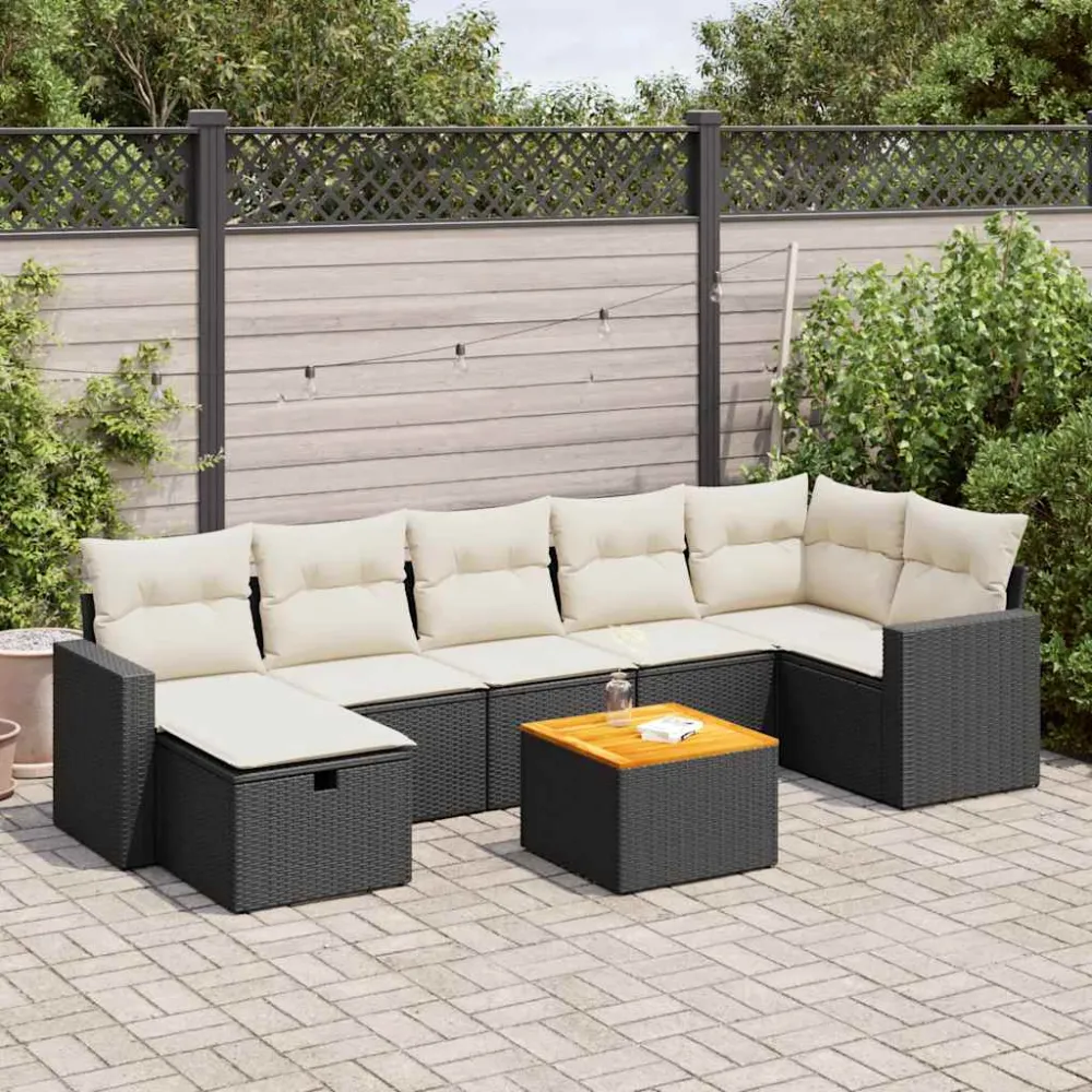 8-delige Loungeset met kussens poly rattan zwart vidaXL