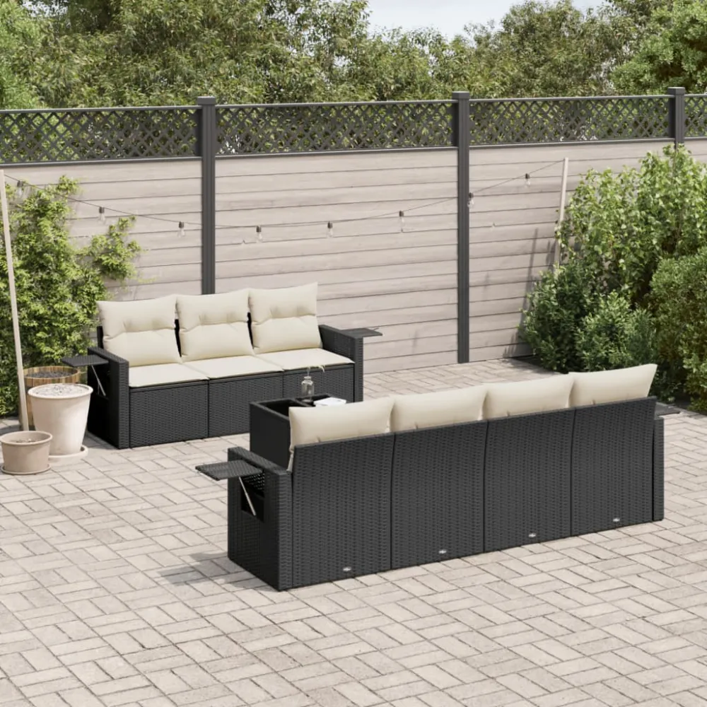 8-delige Loungeset met kussens poly rattan zwart vidaXL