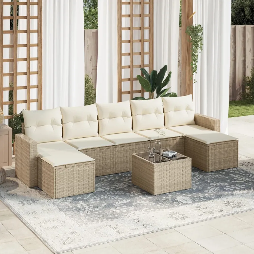 8-delige Loungeset met kussens poly rattan beige vidaXL