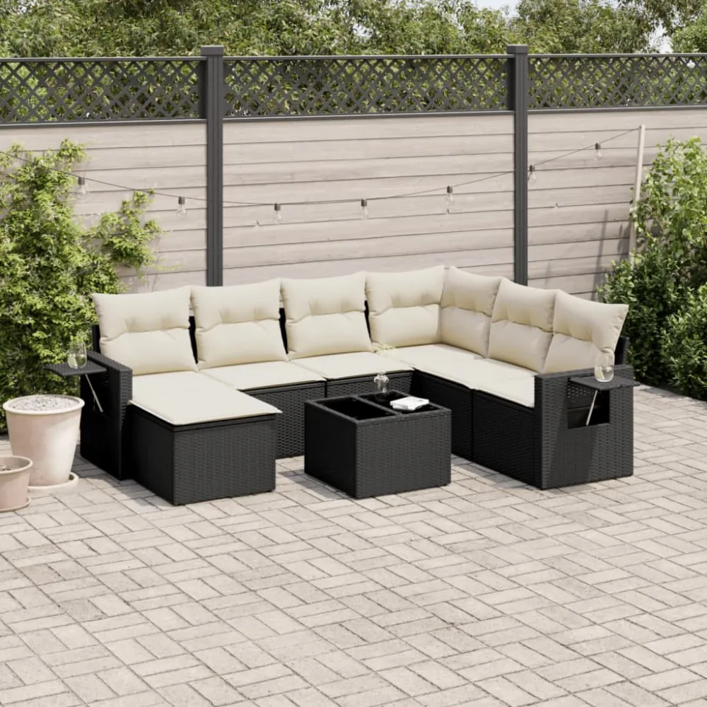 8-delige Loungeset met kussens poly rattan zwart vidaXL