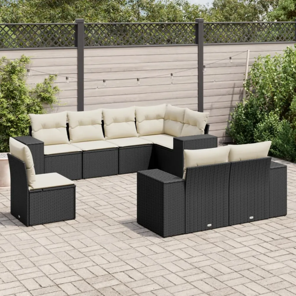 8-delige Loungeset met kussens poly rattan zwart vidaXL