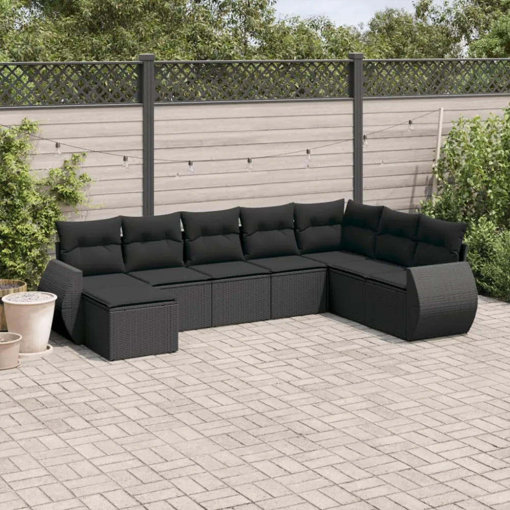 8-delige Loungeset met kussens poly rattan zwart vidaXL