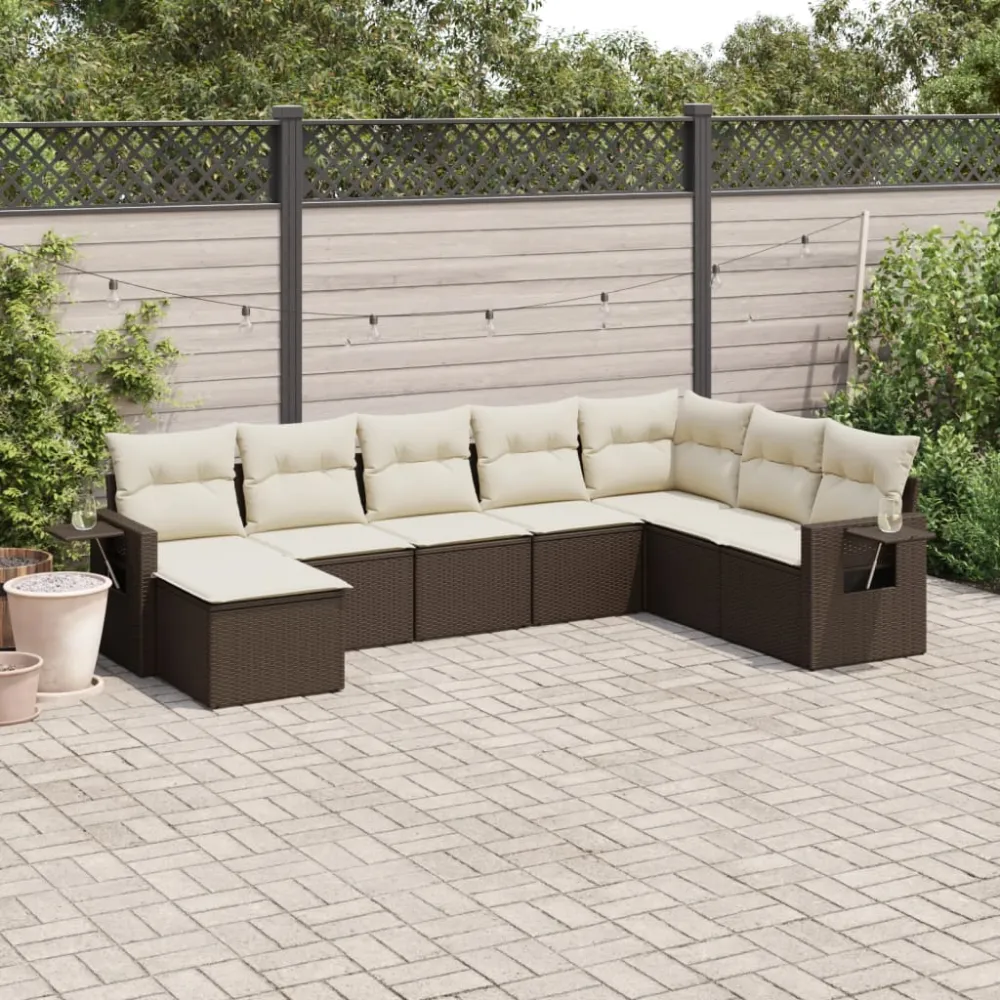 8-delige Loungeset met kussens poly rattan bruin vidaXL
