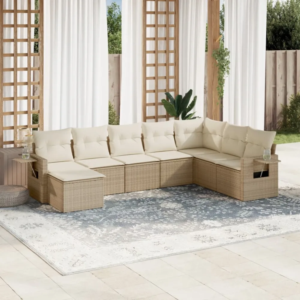 8-delige Loungeset met kussens poly rattan beige vidaXL