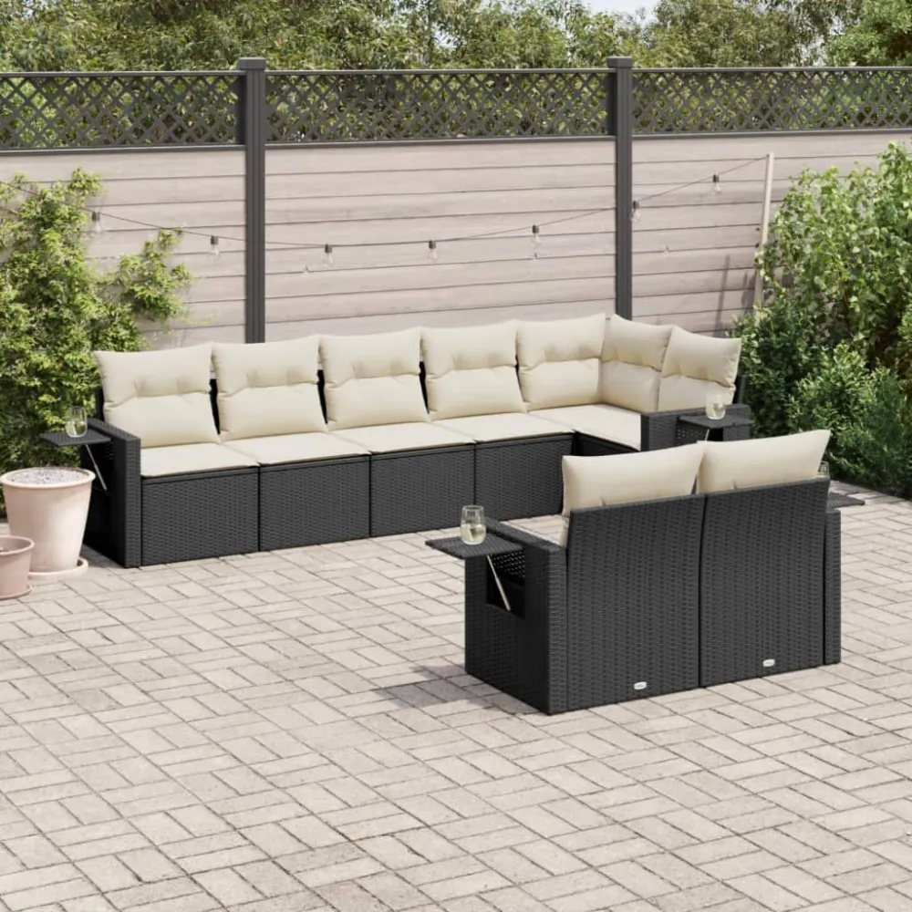 8-delige Loungeset met kussens poly rattan zwart vidaXL