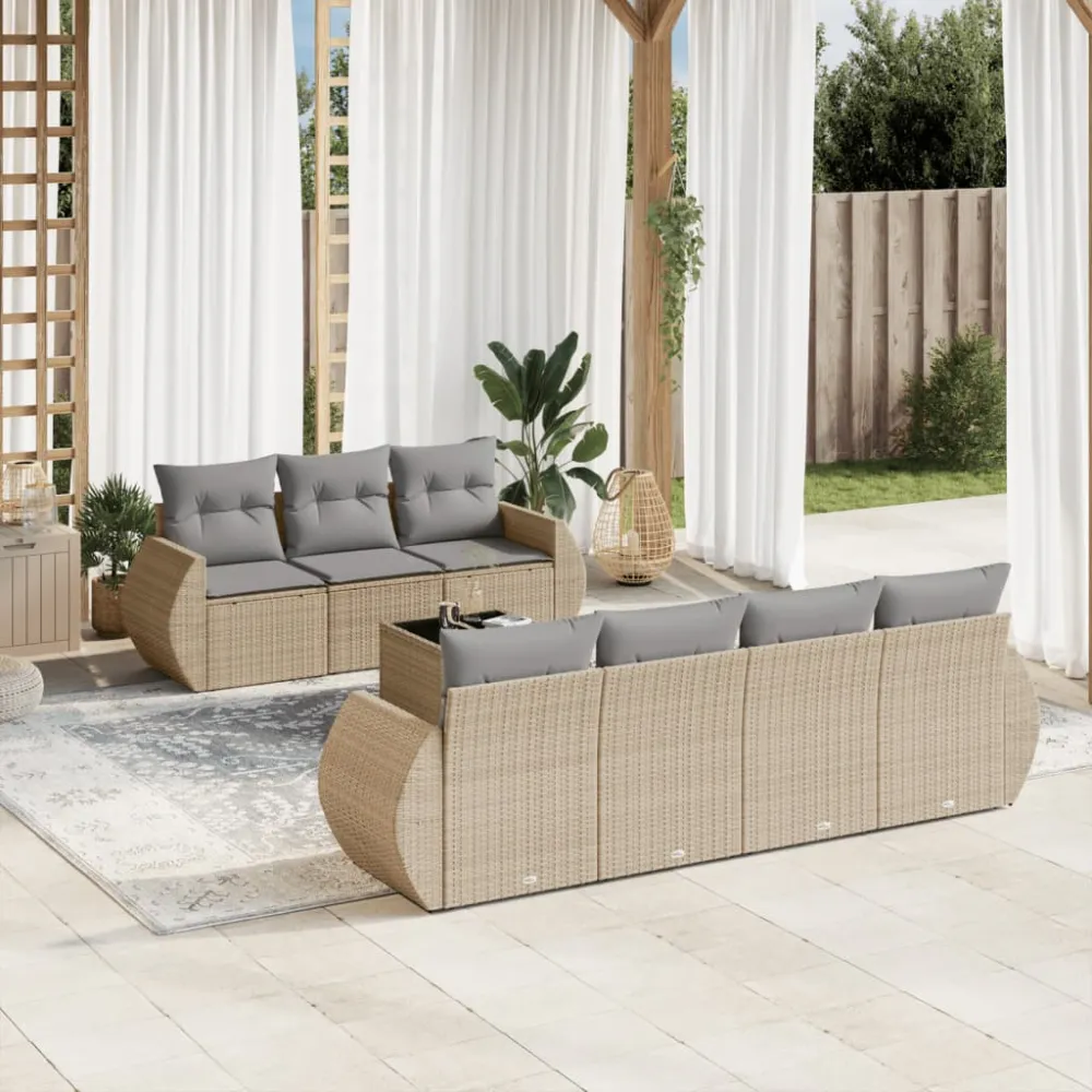 8-delige Loungeset met kussens poly rattan beige vidaXL