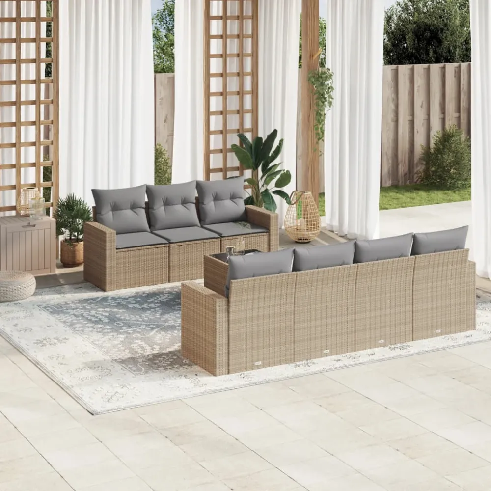 8-delige Loungeset met kussens poly rattan beige vidaXL
