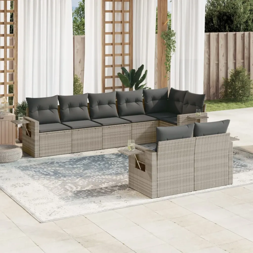 8-delige Loungeset met kussens poly rattan lichtgrijs vidaXL