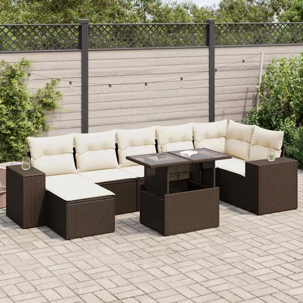 8-delige Loungeset met kussens poly rattan bruin vidaXL