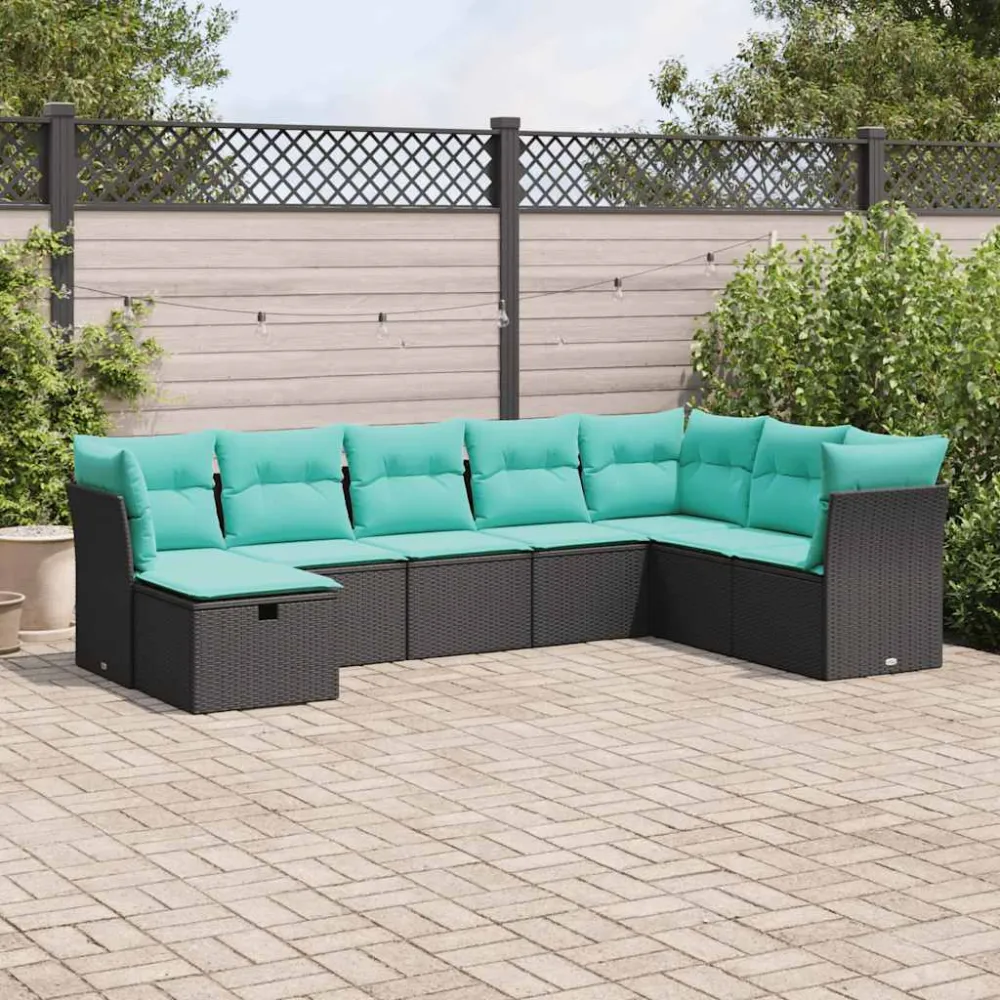8-delige Loungeset met kussens poly rattan zwart vidaXL