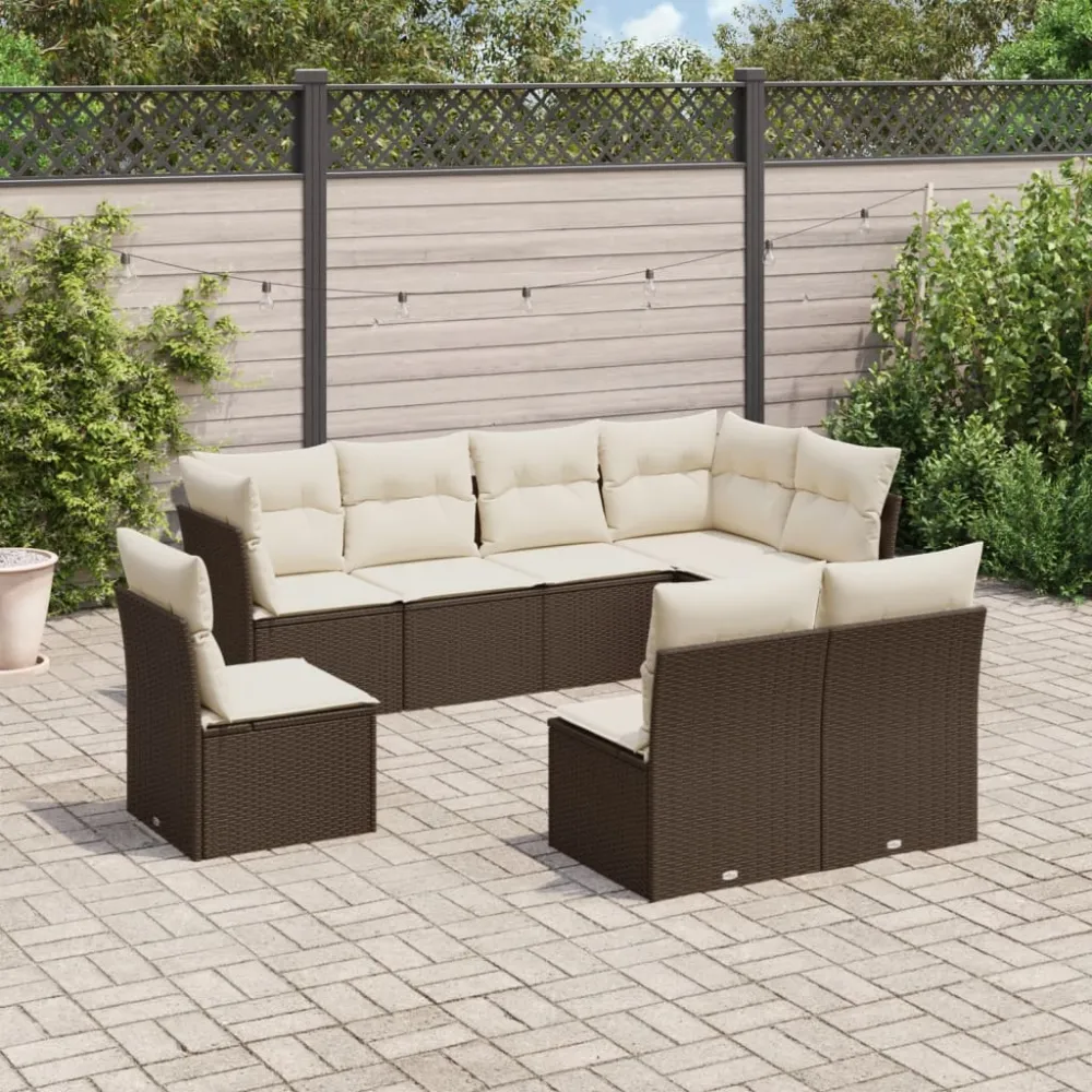 8-delige Loungeset met kussens poly rattan bruin vidaXL