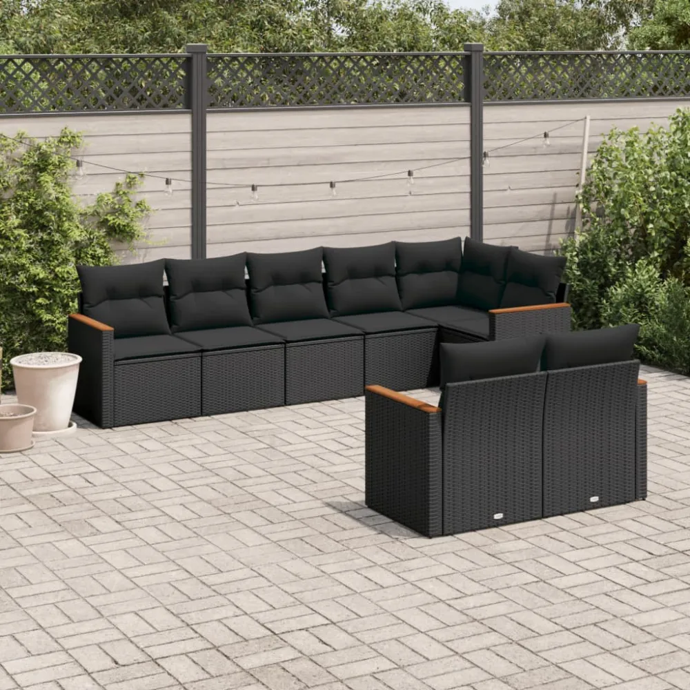 8-delige Loungeset met kussens poly rattan zwart vidaXL