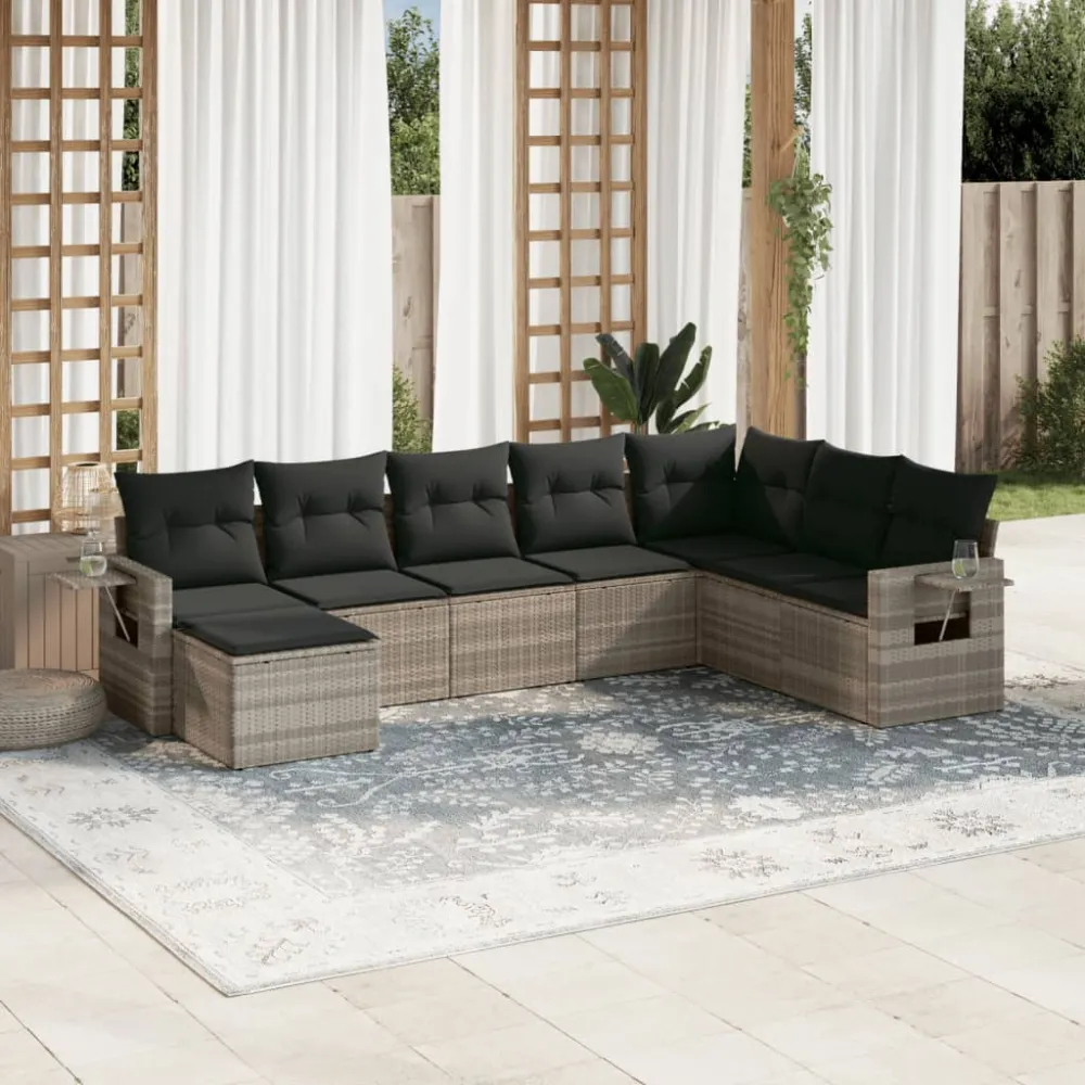 8-delige Loungeset met kussens poly rattan lichtgrijs vidaXL