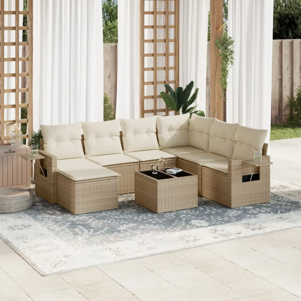 8-delige Loungeset met kussens poly rattan beige vidaXL