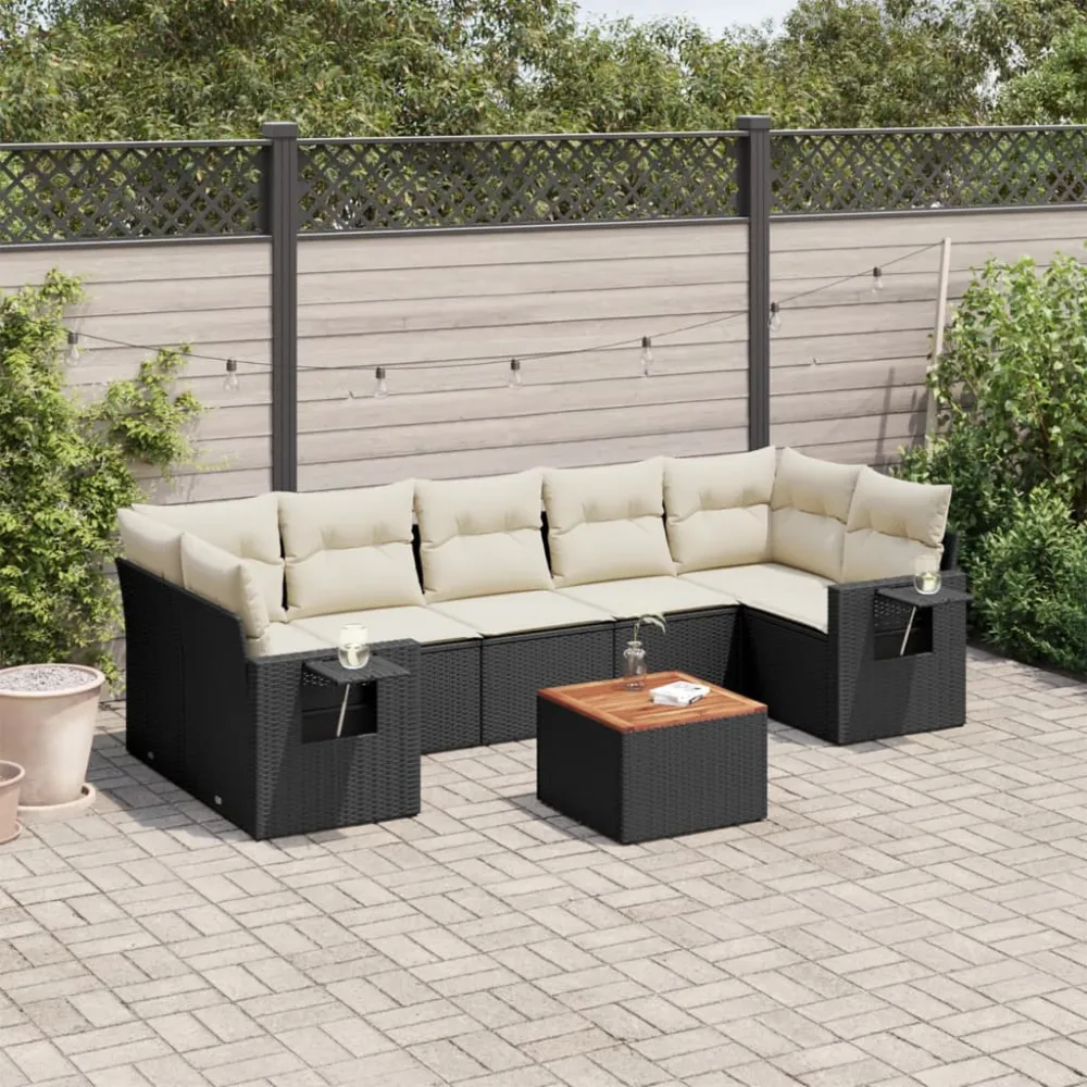 8-delige Loungeset met kussens poly rattan zwart vidaXL