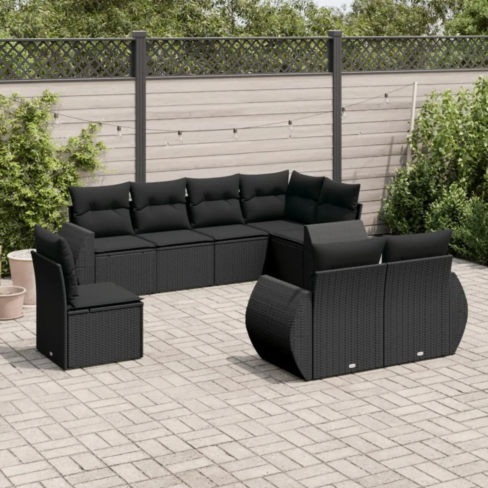 8-delige Loungeset met kussens poly rattan zwart vidaXL