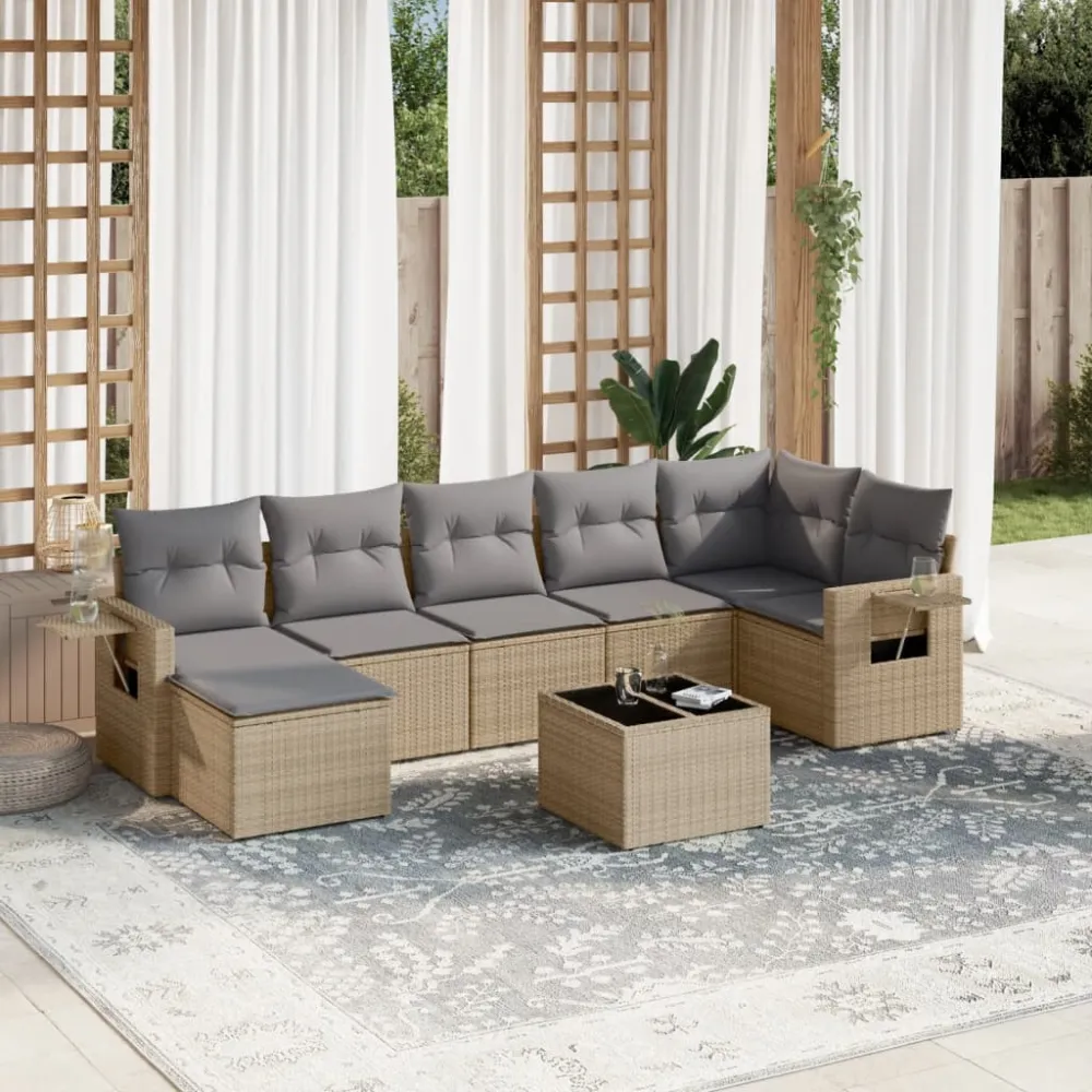 8-delige Loungeset met kussens poly rattan beige vidaXL
